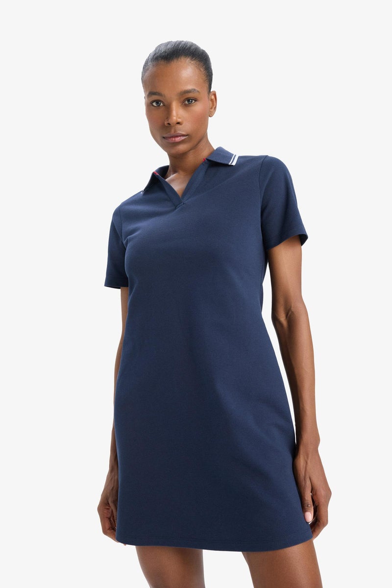 DeFacto Blue Woman DeFactoFit Standard Fit Polo Neck Pique Mini Sports Dress Casual - Image 5